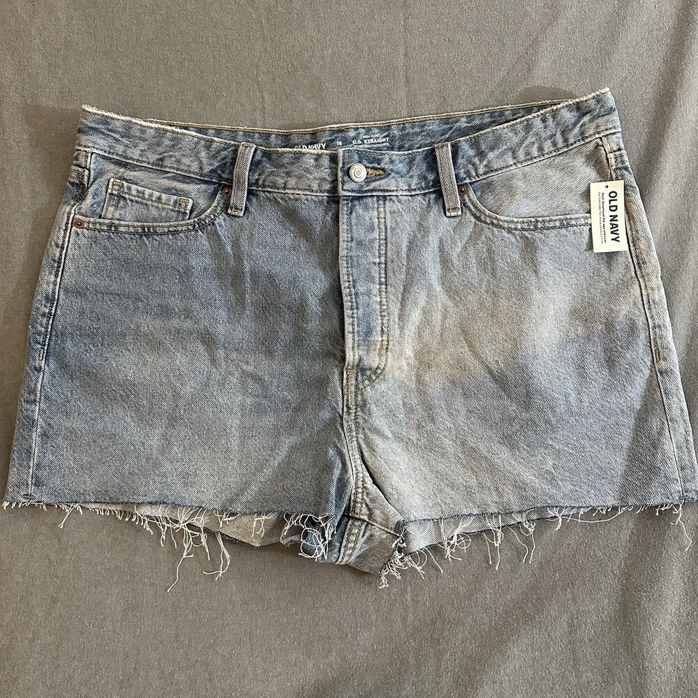 Old Navy Shorts Size 16 High-Rise OG Straight Blue Distressed Frayed Hem NWT